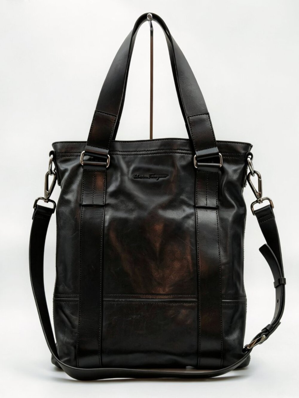 Salvatore Ferragamo Black Leather Large Tote Shoulder Bag